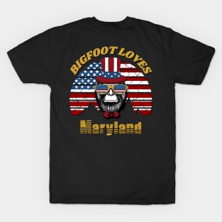 Bigfoot loves America and Maryland T-Shirt